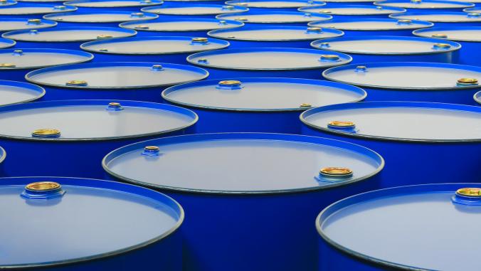 Blue metal oil barrels