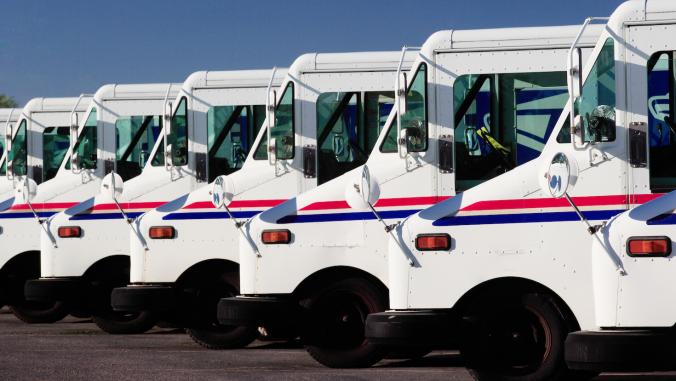 Postal service trucks in Idaho Falls, Idaho.
